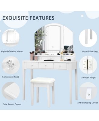 Vanity Table Stool Set with Large Tri-folding Lighted Mirror