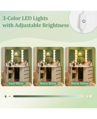 Wood Corner 3-Color LED Lighted Mirror Vanity Desk with Power Outlet