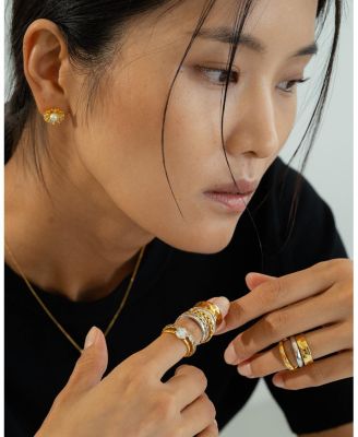 Sterling Silver 18k Gold Plated Flora Culture Pearl Necklace & Stud Earrings Set