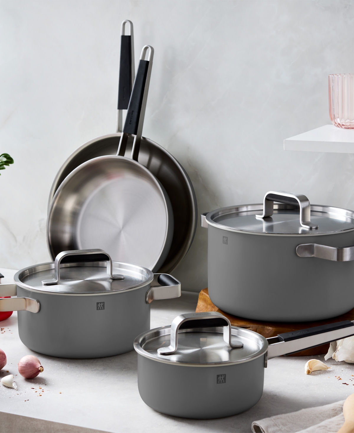 Zwilling Pure Stainless Steel 8 Piece Cookware Set In Silver