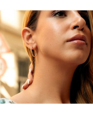 Sterling Silver Large Wavy Stud Hoop Earring With Interior Gemstones