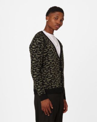 Men's Thiago Leopard Cardigan- Green, XL/2XL