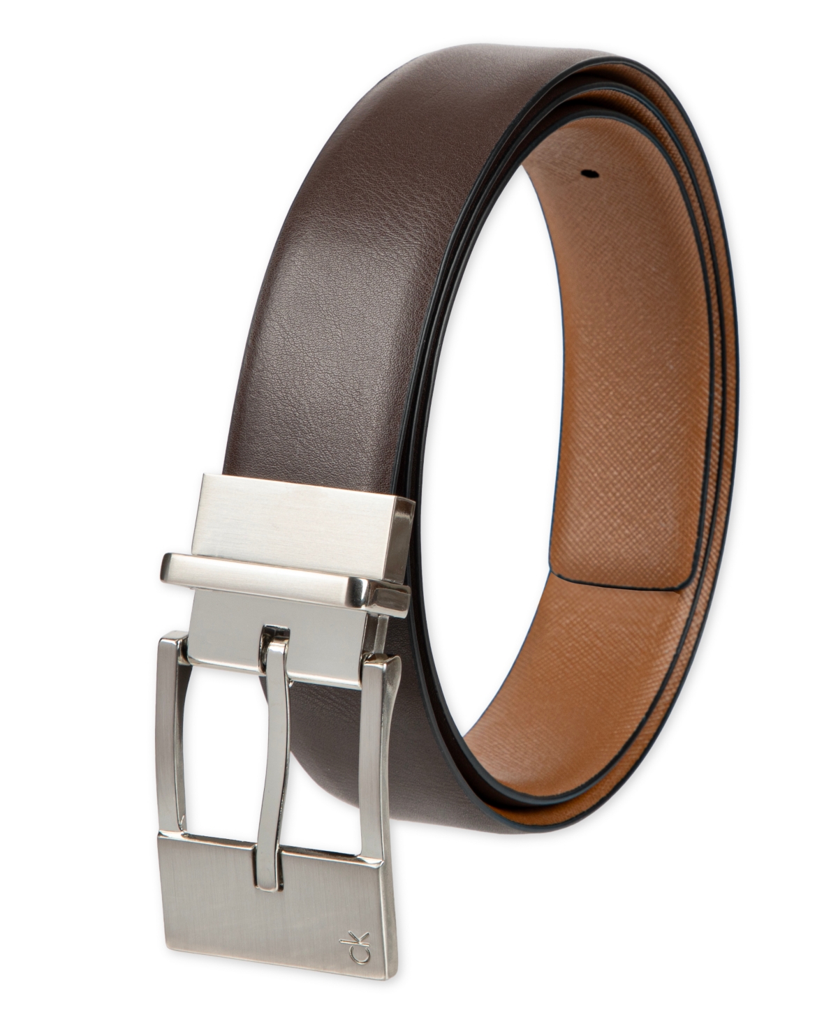 Calvin Klein Men's Elongated 2-in-1 Reversible Buckle Leather Dress Belt