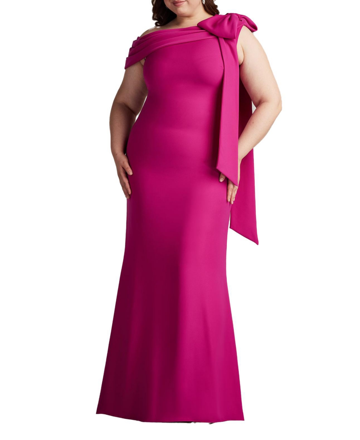 Plus Size Cassia Bow-Shoulder Crepe Gown - Green