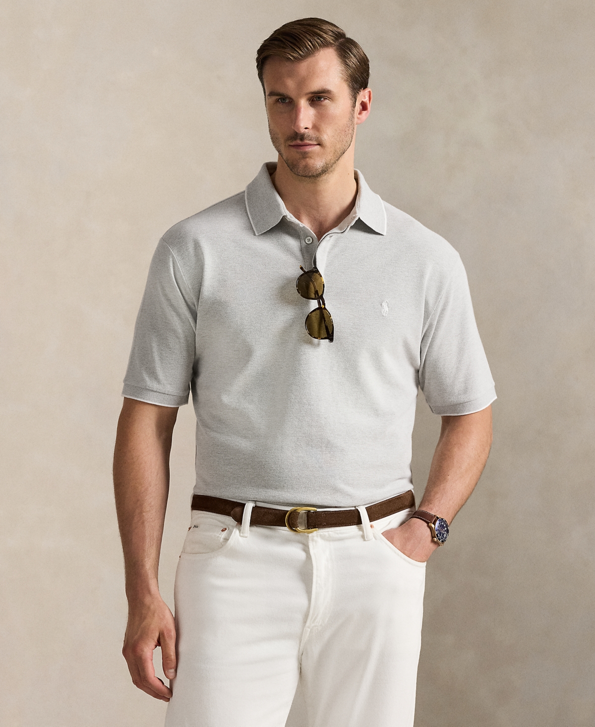 Polo Ralph Lauren Men's Big & Tall Stretch Oxford Mesh Polo Shirt In Gray