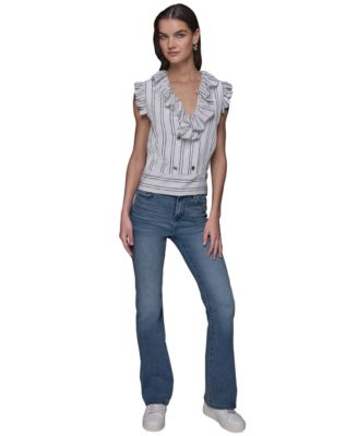 Women's Stripe-Print Ruffled Top