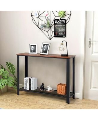 Metal Frame Wood Console Sofa Table with Storage Shelf