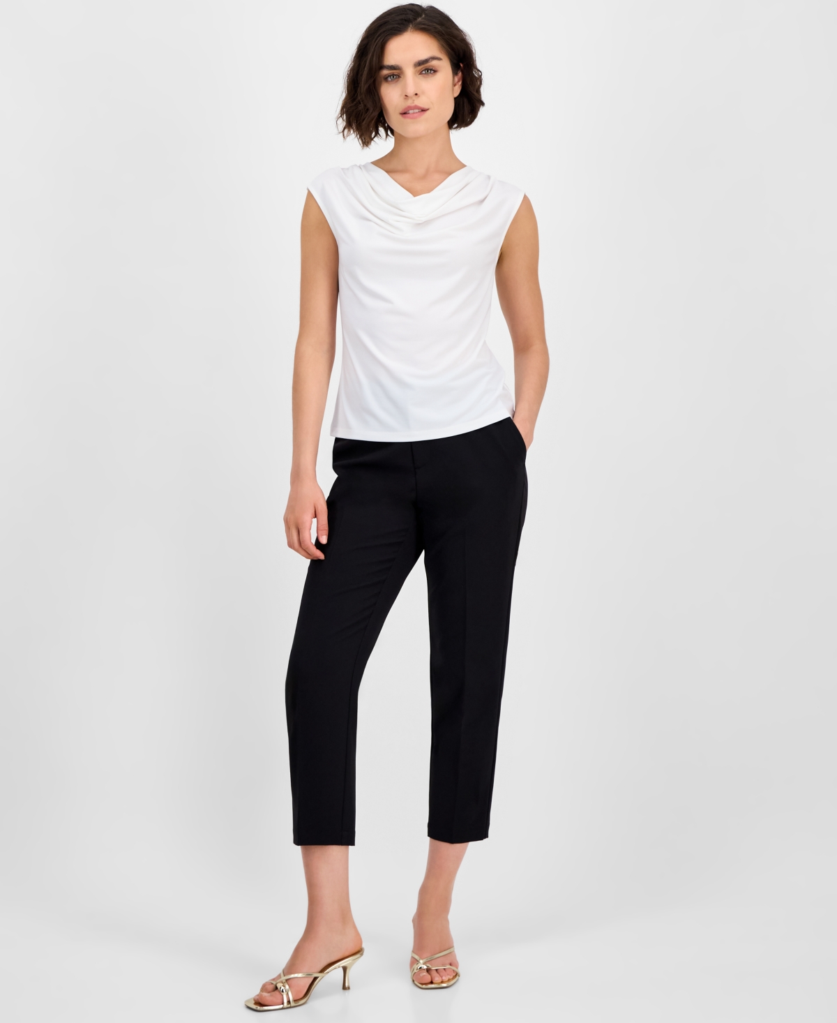 Inc International Concepts Women's Cotton Extended-shoulder Cowlneck Top, Exclusively At Macy's In White