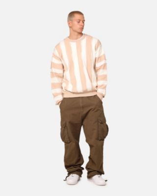 Men's Wavy Slouch Sweater- Beige/Khaki, 2XL