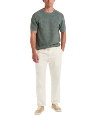 Mens Short Sleeve Woven Crewneck Sweater Drawstring Pants