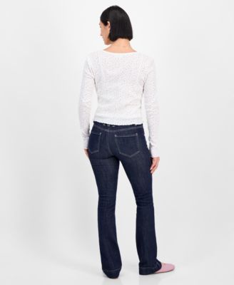 Juniors' Mid-Rise Pintuck Bootcut Jeans