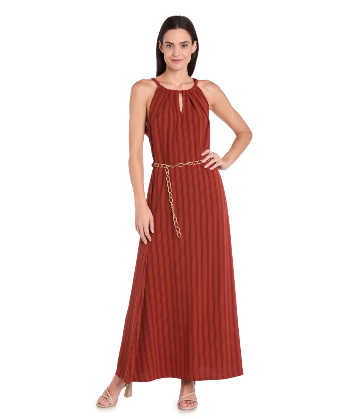 Women's Sleeveless Keyhole A-Line Dress - Terracotta