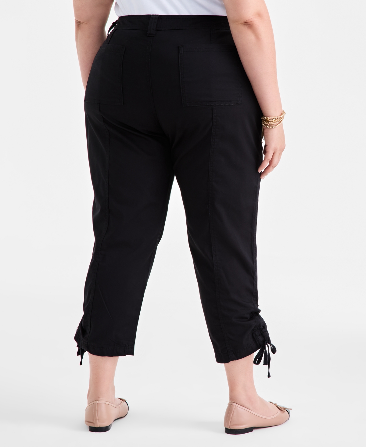 Style & Co Plus Size Tie-hem Cropped Utility Pants, Exclusively At Macy's In Black