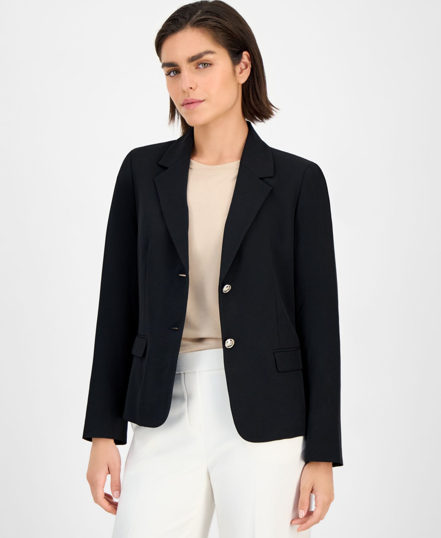 Женский пиджак Kasper Stretch Crepe Two-Button Classic Blazer, цвет: Чёрный — фото 5