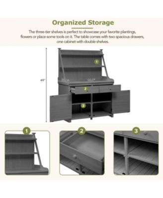 65" Garden Potting Bench - Fir Wood Workstation