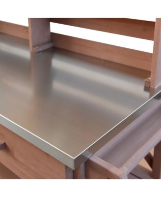 Outdoor Potting Bench with Hutch &amp; Stainless Steel Top