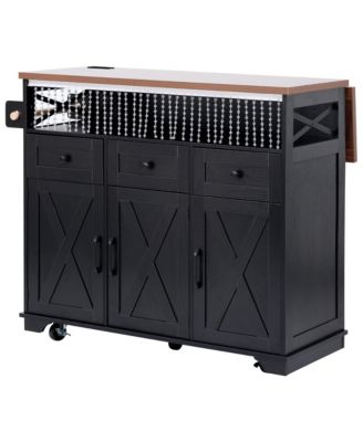 Farmhouse Kitchen Island Cart with Drop Leaf & Wheels