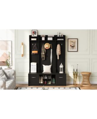 Entryway Hall Tree: Bench, Coat Rack, Drawers & Shelves