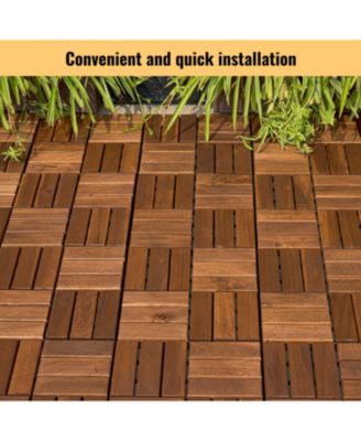 Acacia Wood Deck Tiles - Checker Pattern, 20 PCS