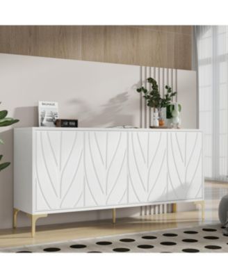 Carved 4-Door Sideboard - Handleless, Press-to-Open (White)