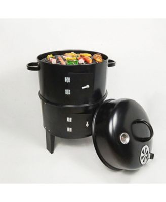 Outdoor double-layer grill, charcoal wood fired braising and smoking stove