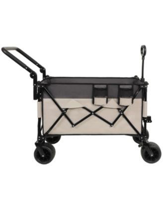 Folding Wagon Cart - Rotating Handle, All-Terrain Wheels, Khaki-Gray