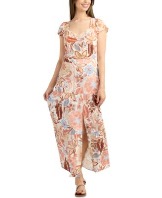 Juniors Sweetheart Neck Cap Sleeve Top Tiered Slit Hem Maxi Skirt