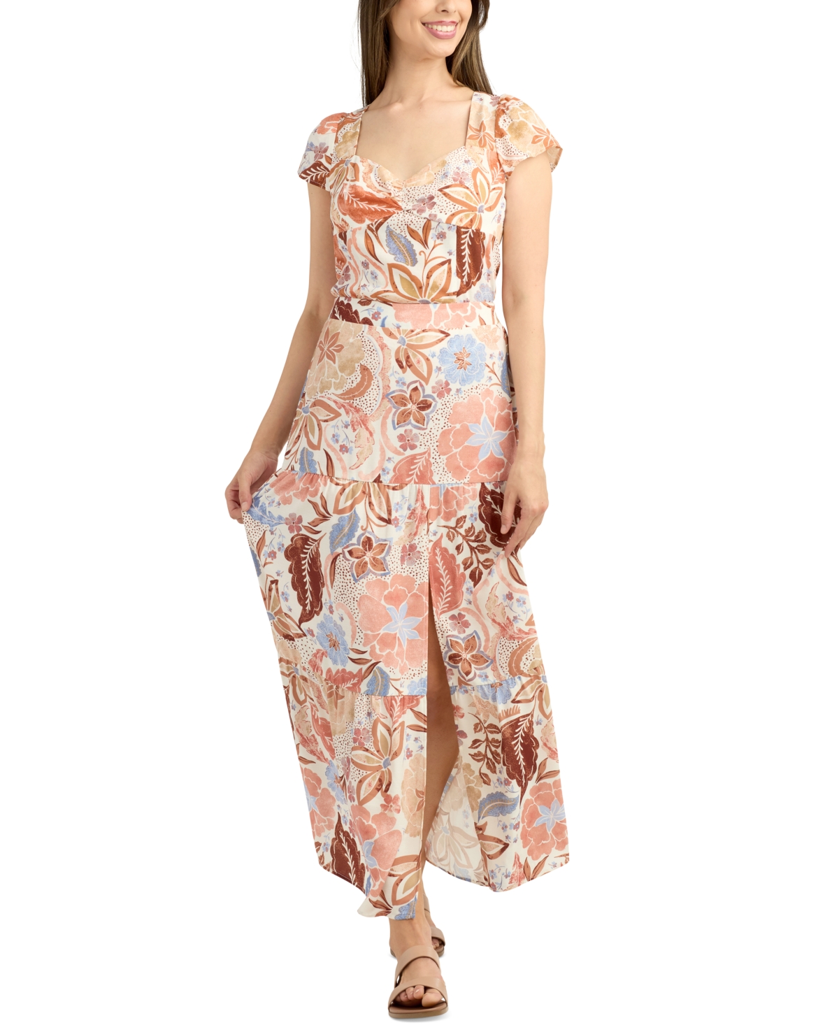 Juniors' Sweetheart-Neck Cap-Sleeve Top - Pat G