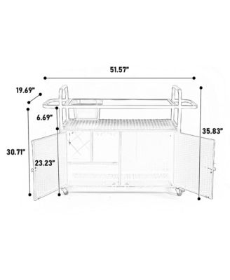 Wicker Bar Cart with Ice Bucket & Steel Top