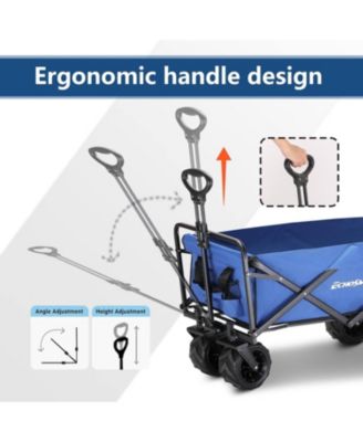 Heavy Duty 350 Lbs Capacity Collapsible Wagon, Outdoor Folding Camping Wagons, Grocery Portable Utility Cart, Adjustable Rolling Carts, All Terrain Sports Wagon with Big Wheels