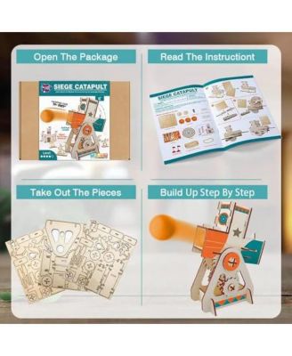 LIVEVIE Wooden Siege Catapult Kit for Kids – STEM Learning Toy for Engineering, Simple Machines, Safe Interactive Assembly and Play