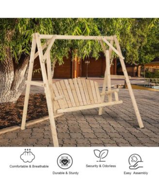 Outdoor Wooden Porch Bench Swing Chair with Rustic Curved Back
