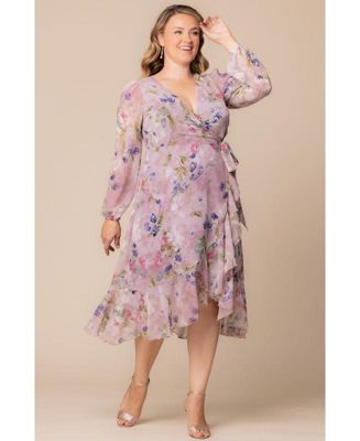 Plus Size Clara Long Sleeve Chiffon Wrap Dress