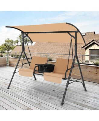 2-Person Canopy Porch Swing Padded Chair Cooler Bag Rotatable Tray