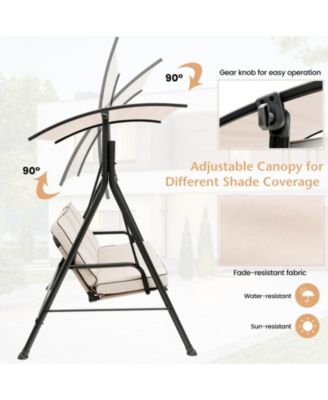 3PCS Hammock Chair Patio Porch Swing w/ Adjustable Canopy Removable Pads