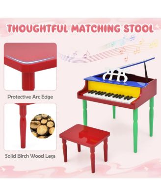 30-Key Classic Baby Grand Piano Toddler Toy Wood w/ Bench & Music Rack Colorful