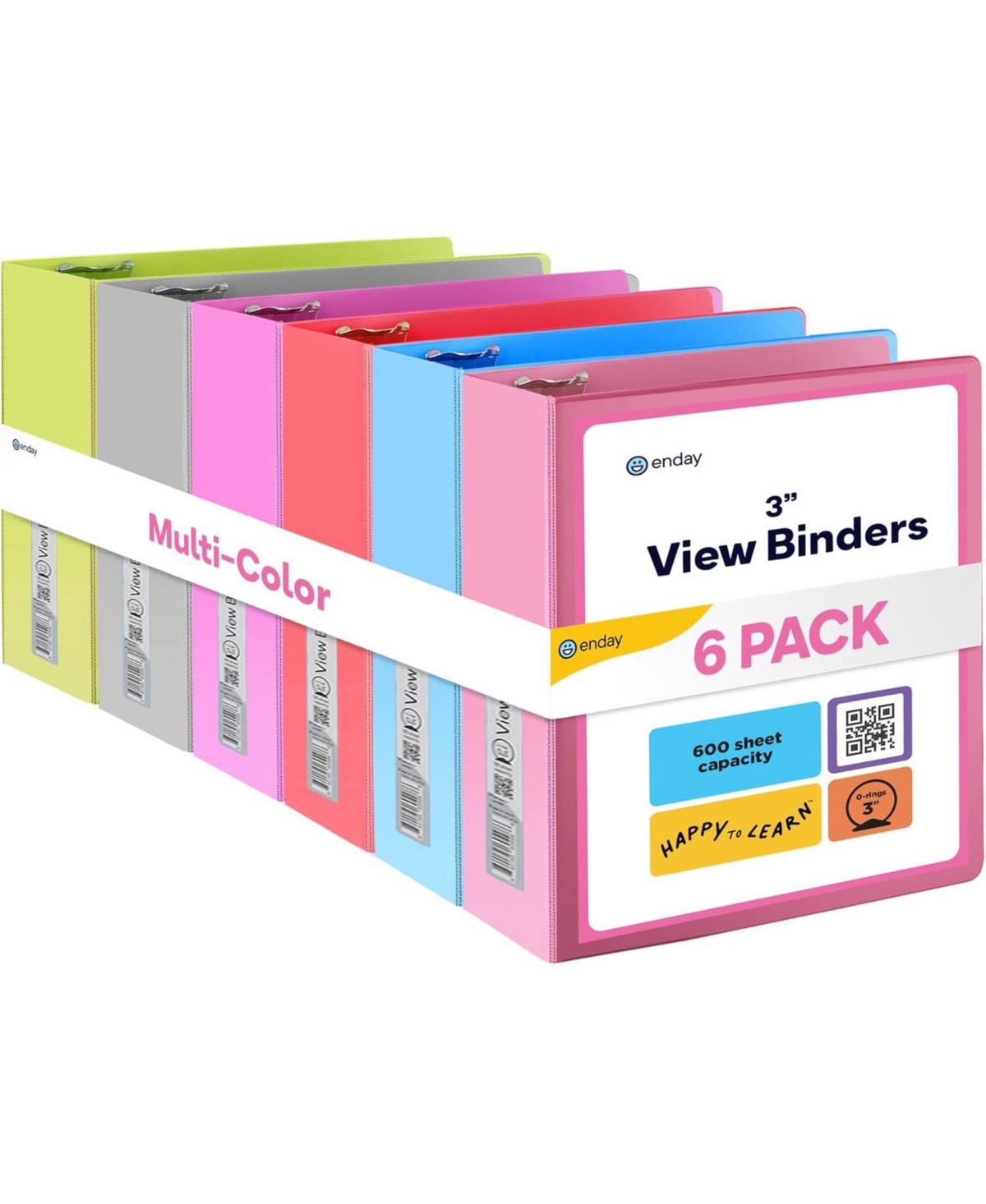 3 Inch 3 Ring Binder, 3 Inch D-Ring Clear View Cover with 2 Inside Pockets Binders, Colored School Supplies Binders in Grey, Pink, Blue, Purple, Green