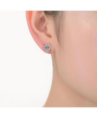 18K Rose Gold Plating with Clear Cubic Zirconia Round Stud Earrings