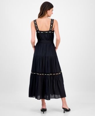 Women's Lace-Trim Cotton Sleeveless Midi Dress
