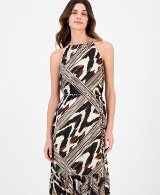 Women's Printed Halter-Neck Sleeveless Midi Dress