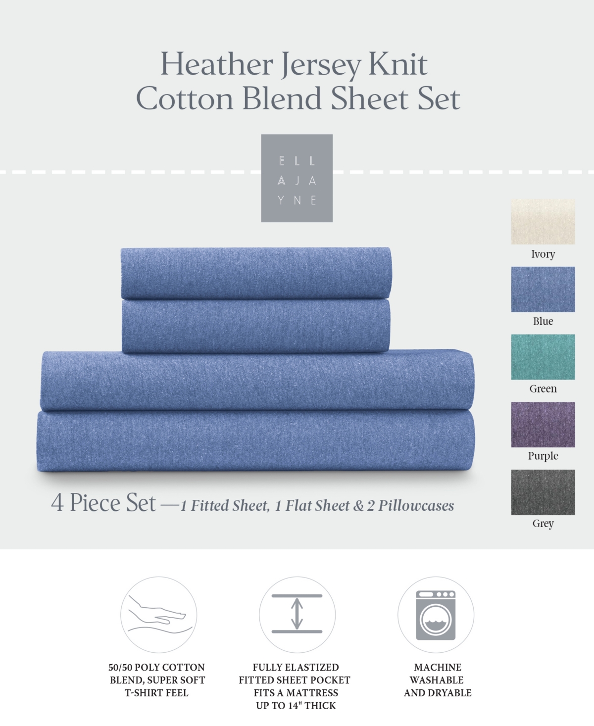 Ella Jayne Soft Heather Jersey Knit -Pc. Sheet Set