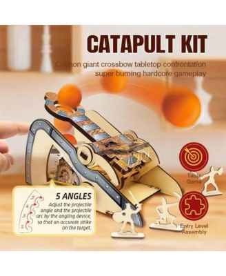 LIVEVIE 3D Wooden Catapult Kit STEM Toy for Kids, Includes Panels, Elastic Bands, and EVA Balls, Explore Physics Principles of Force, Trajectory, and Levers, Educational Craft Kit