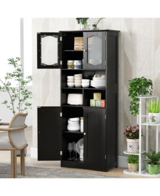 58.5 Inch Freestanding Linen Bathroom Storage Cabinet with Frost Glass Doors