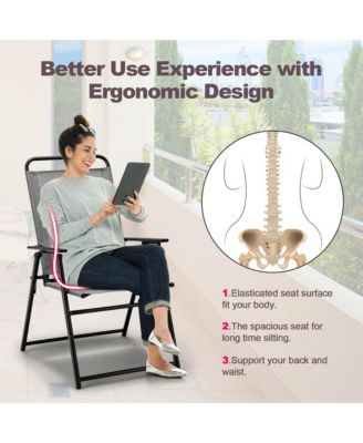 2pcs Patio Folding Sling Chairs Dining Armrest Backrest Outdoor Portable