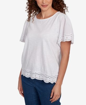 Petite Embroidered Sleeve Solid T-Shirt