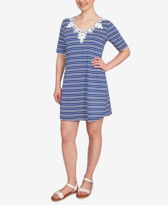 Petite Embroidered Stripe Knit Dress