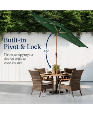 10ft Outdoor Woodgrain Pattern Steel Market Patio Umbrella w/ Crank, Tilt