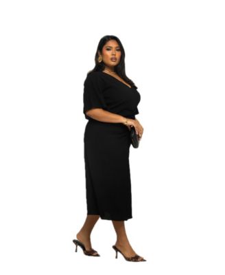 Women's Ruched Flutter Sleeve Midi Dress