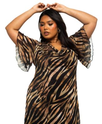 Women's Zebra Print Mesh Midi Dress