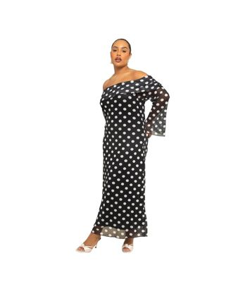 Women's Off The Shoulder Polka Dot Midi Dress
